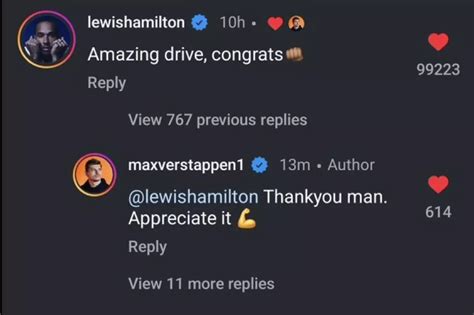 Lewis Hamilton's comment under Max Verstappen's Instagram post speaks ...