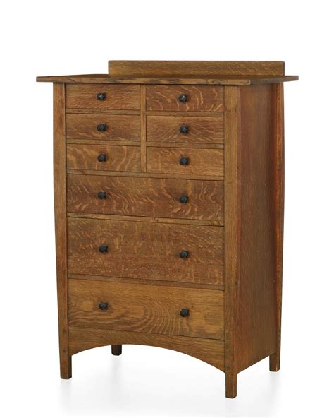 Lot A Gustav Stickley Arts Crafts Oak Tall Chest Of Drawers Model