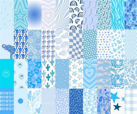 98pcs Blue Preppy Collage Kit Wallpapers Printable Digital Download Etsy