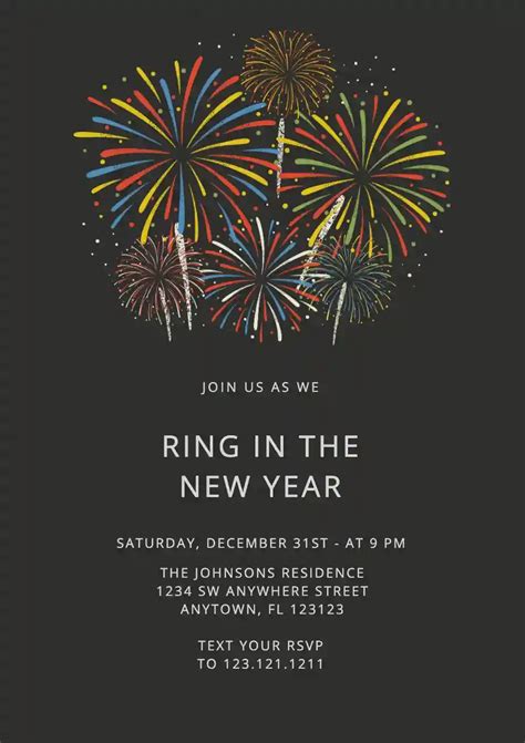 Colorful Firework New Years Eve Invitation Templates Invitanku