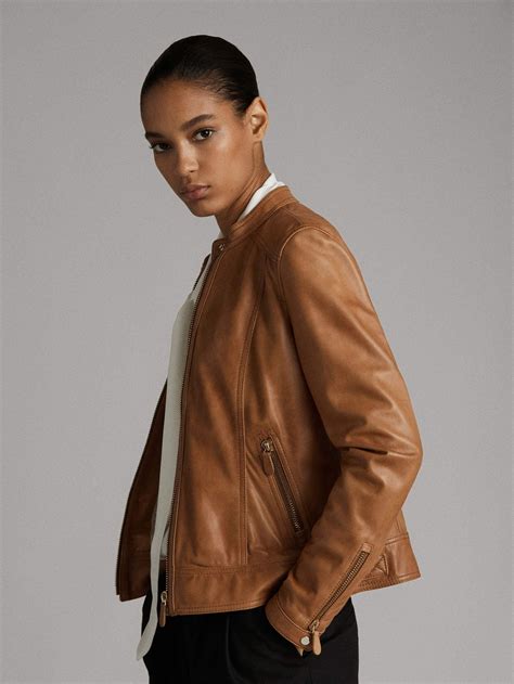 Buy Massimo Dutti Topstitched Nappa Leather Jacket Brandy Online Best Price Massimo Dutti