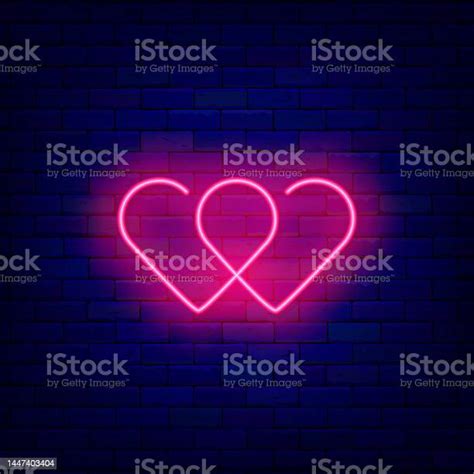 Continous Two Hearts Neon Sign Valentines Day Label Love And Wedding