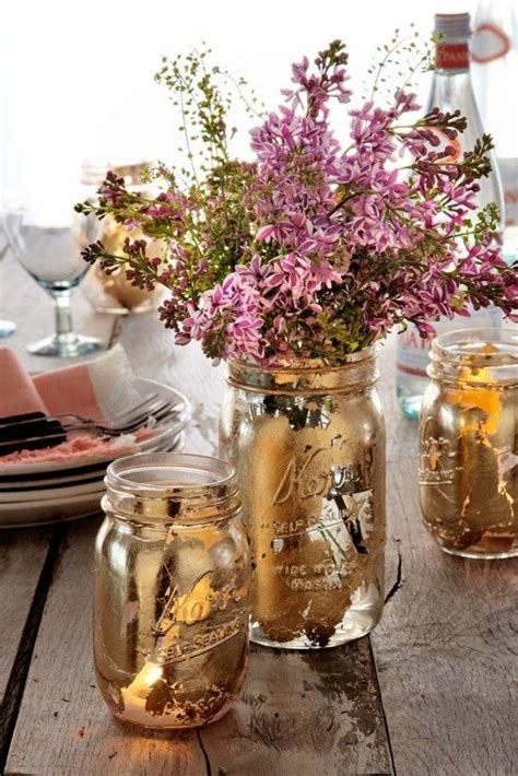 Muttertagsgeschenke basteln DIY goldene Vasen Einweckgläser Mason Jar