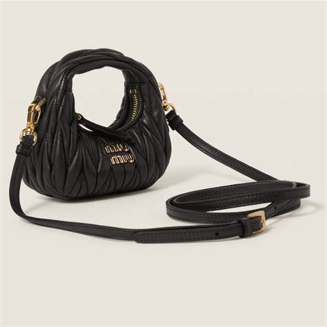 Miu Miu Miu Miu Matelass Nappa Leather Micro Hobo Bag Black