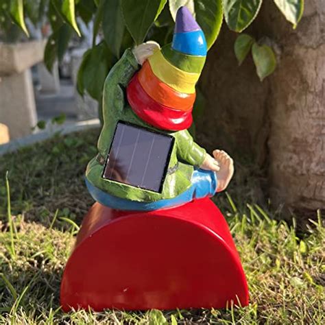 Cynice Garden Gnome Statue Rainbow Gnome Doing Yoga On Rainbow Statue