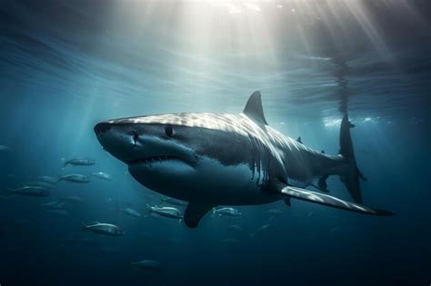 Premium AI Image Great White Shark In Deep Blue Water Ai Generative