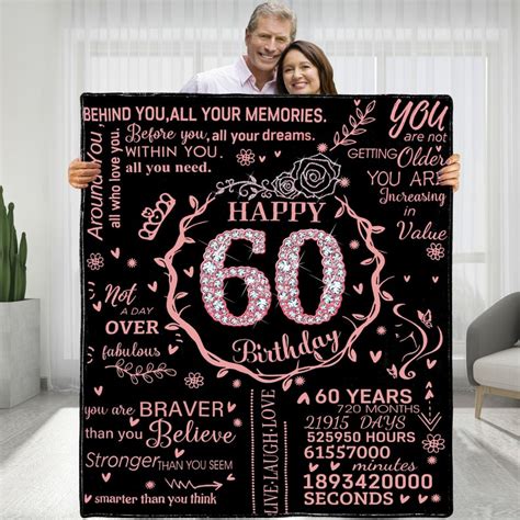 Happy 60th Birthday Blanket Text Blanket Fleece Blanket Birthday T For Mom Wife Grandma Women