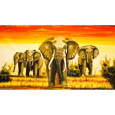 Herd of elephants painting - Squinti African Art