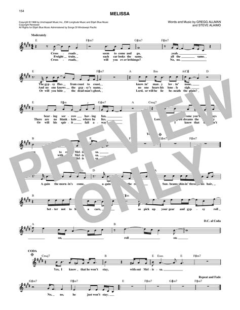 Melissa By The Allman Brothers Band Sheet Music For Lead Sheet Fake