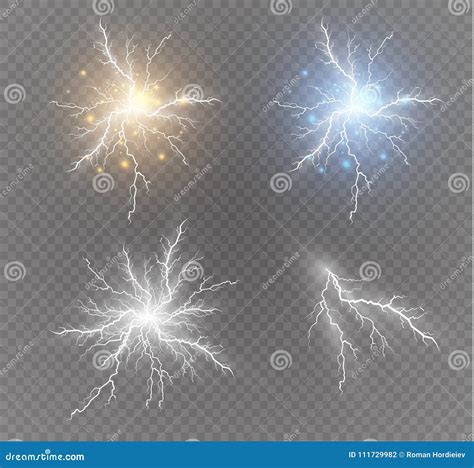 A Set Of Lightning Magic And Bright Light Effects Vector Illustration