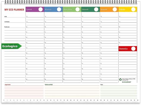 Planning Settimanale Da Tavolo SPIRALATO Colors Perpetuo Senza Date In