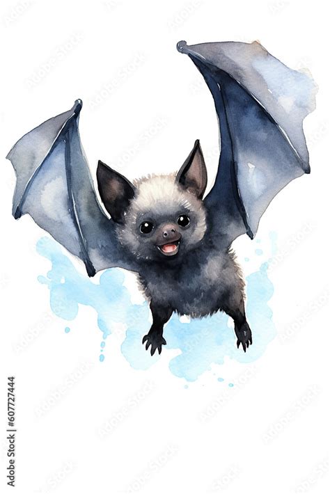 baby bat watercolor clipart cute isolated on white background Stock ...