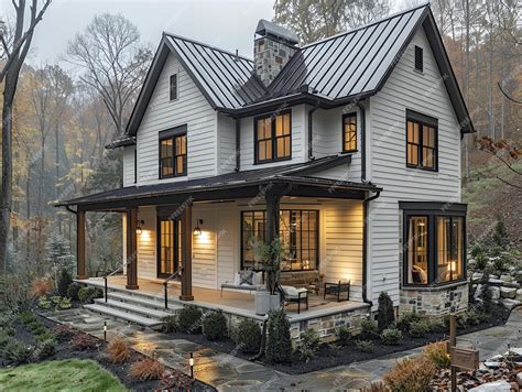 Premium Photo | White siding and black trim modern farmhouse