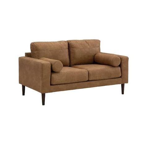 Benjara In Brown Solid Print Faux Leather Seater Loveseat With