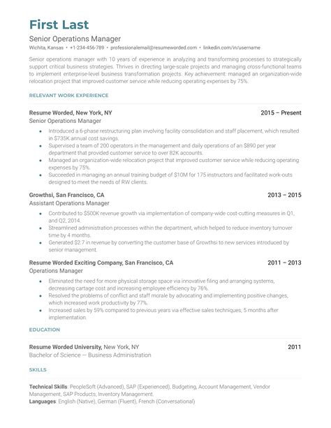 Resume Examples 2024 Operations Manager Joye Andreana