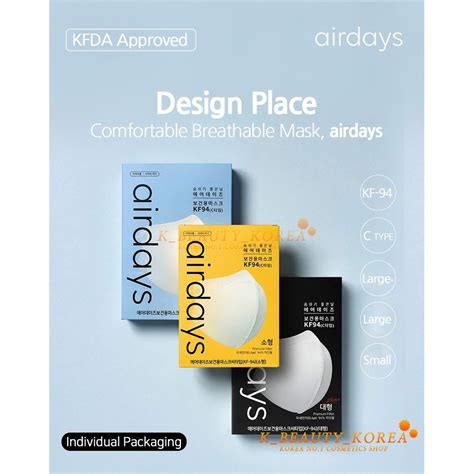 Made In Korea KF94 Airdays Face Mask Color White Black 20EA Melt