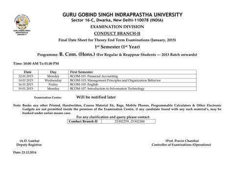 Guru Gobind Singh Indraprastha University B Com Hons 1 Semester 1