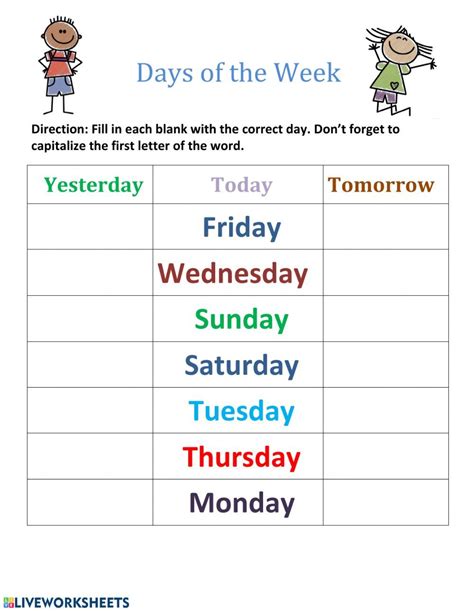 The Days Of The Week Worksheet For Students To Practice Their English