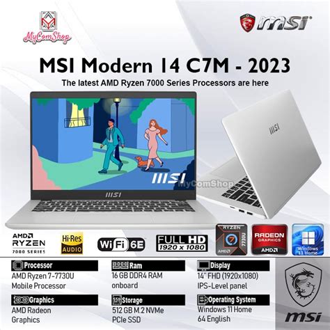 Jual MSI MODERN 14 C7M RYZEN 7 7730U 16GB RAM 512GB SSD AMD RADEON 14