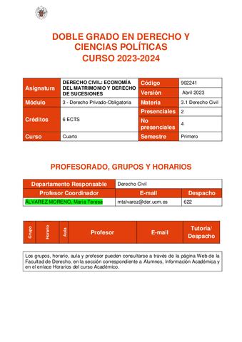 Guia Docente Derecho Civil Economia Del Matrimonio Y Sucesiones Pdf