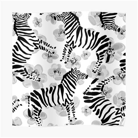 Floral Zebra Monochromatic Design Poster By Myuzique Redbubble