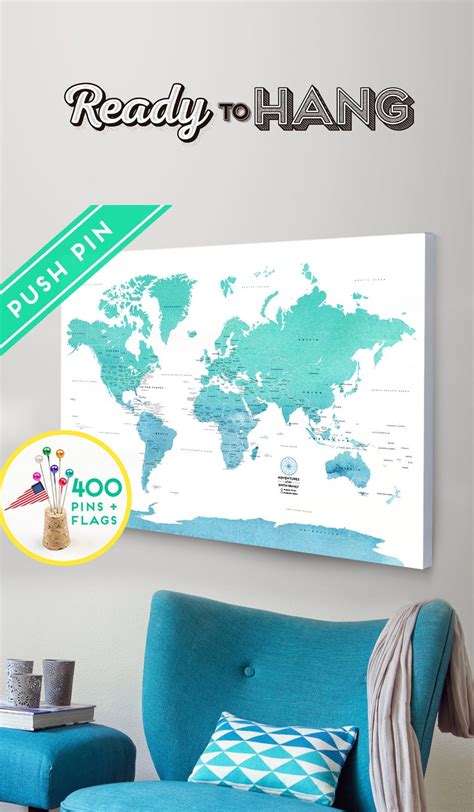 Personalized Push Pin World Map CANVAS World Map Watercolor | Etsy