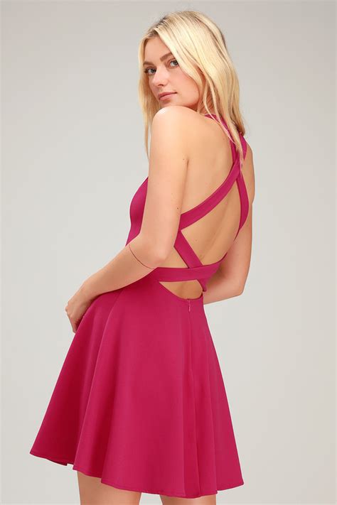 Flirty Fuchsia Dress Skater Dress Strappy Dress Skater Lulus