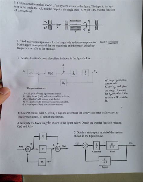 Solved 1 Obtain A Mathematical Model Of The System Shown In