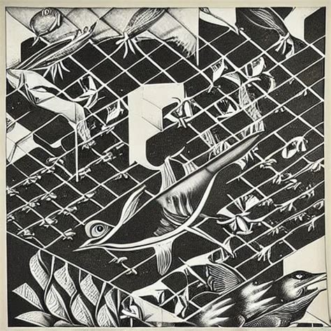 Mc Escher Tiling Of The Plane Birds And Fishes Stable Diffusion