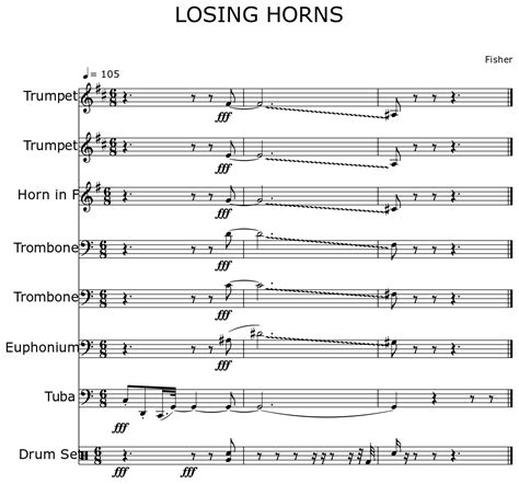 Losing Horns Sheet Music For Trumpet Horn In F Trombone Tuba Drum Set