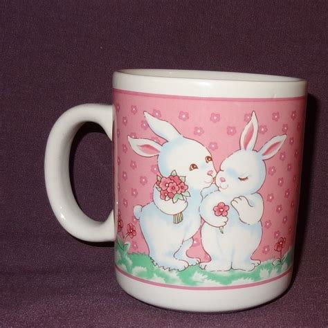 Bunny Rabbit Valentine Pink White Coffee Mug 10 Oz Cup Flowers Kisses Unknown White Coffee