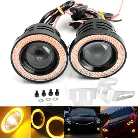 Pair 3 5 COB LED Fog Light Projector Car Yellow Angel Eyes Halo Ring