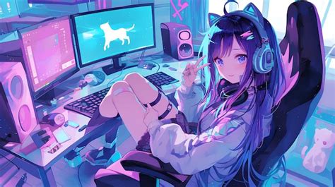 Premium Photo | Anime gamer girl cute expression