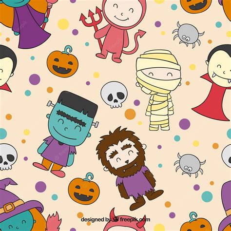 Premium Vector Cute Halloween Characters Pattern