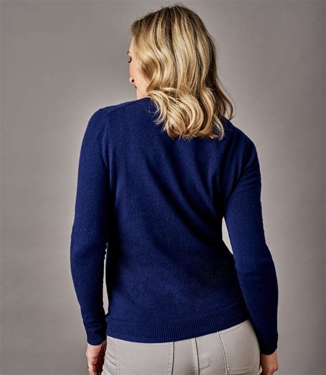 True Navy Pure Cashmere Womens Pure Cashmere Crew Neck Cardigan