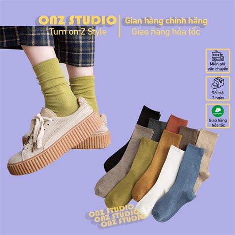 SẴN Vớ cotton ONZ Studio Tất chân nam nữ cổ cao trơn màu mềm mịn co