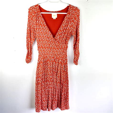 Anthropologie Maeve Dress Orange Faux Wrap Xs Gem