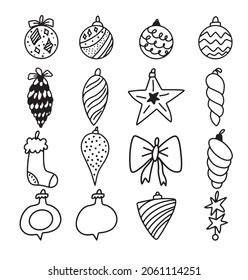 Set Christmas Decorations Handdrawn 16 Icons Stock Vector Royalty Free