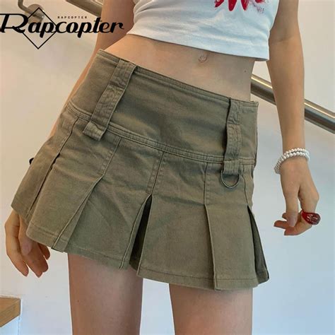 Jual Rapcopter Y K Khaki Denim Skirts Vintage Low Waisted Pleated Jeans