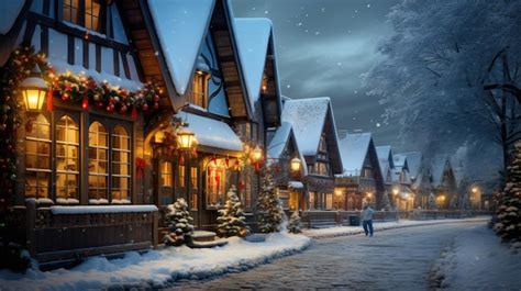 Premium AI Image | a picturesque winter village with snowcovered ...