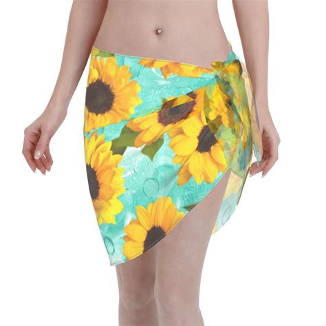 Coaee Sunflowers With Green Leaves Women S Short Sarongs Beach Wrap