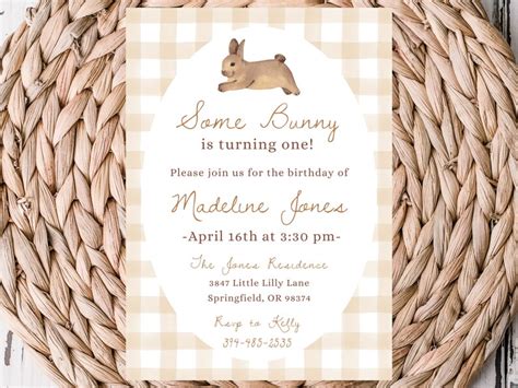 Some Bunny Is Turning One Birthday Invitation Printable X Etsy