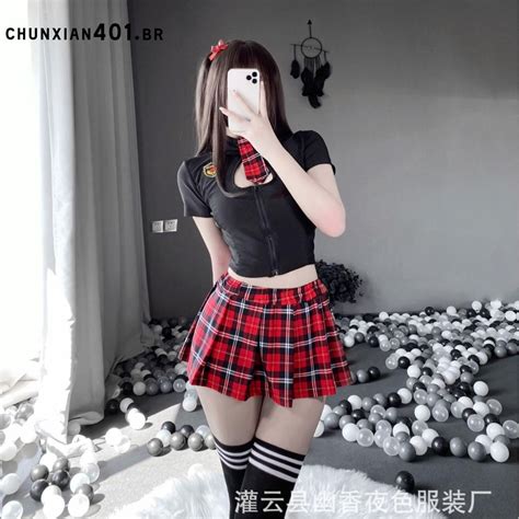 Estilo Japonês Estudante Uniforme Minissaia Roupa Sexy Lingerie Cosplay Anime Role Play Lace