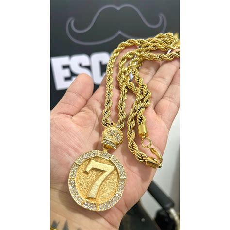 Cordão baiano 7 cravejado redondo Moeda antiga 18k Shopee Brasil