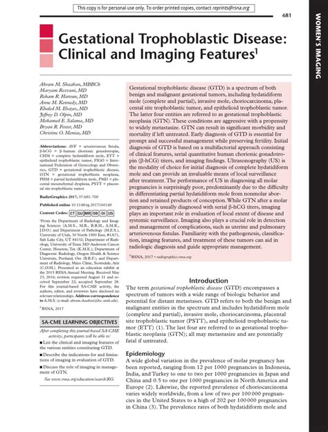 Pdf Gestational Trophoblastic Disease Clinical And Imaging Features