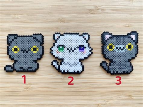 Kawaii Cats Perler Beads Art Can Be Fridge Magnet Keychain Etsy