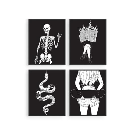 Buy Haus And Hues Edgy Black And White Art Prints Set Of 4 Black And White Pictures For Wall