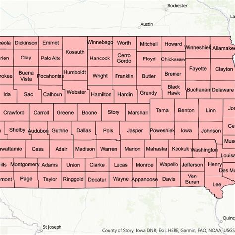 Showing all the counties in Iowa included in the ranking process ...