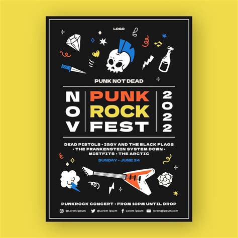 Premium Vector Hand Drawn Punk Rock Fest Poster Template