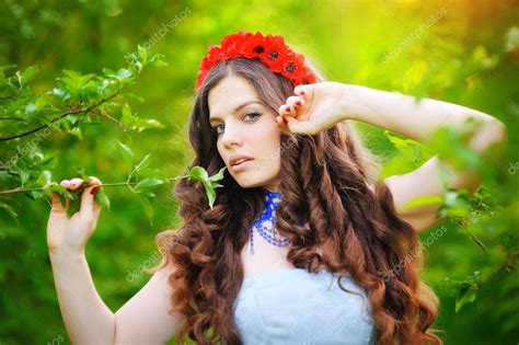 Portrait of beautiful girl on nature background — Stock Photo © timonko ...